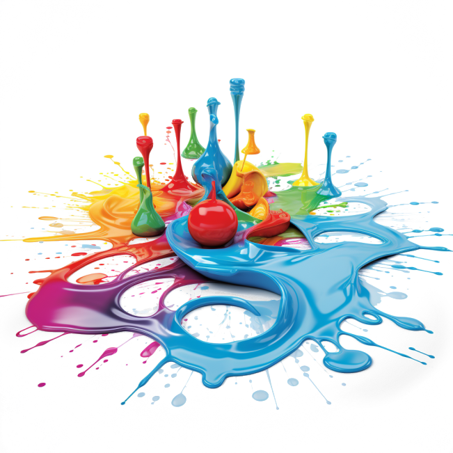 Colorful paint splashes reminiscent of chess piece shapes, symbolizing dynamic, innovative, and strategic decisions.