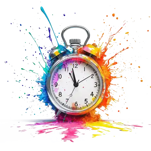 A coach's stopwatch with spills of paint exploding off of it.